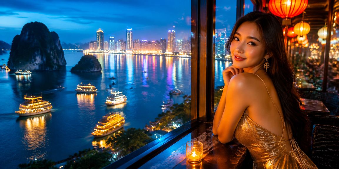 Nhóm bạn trẻ tại Vịnh Hạ Long tận hưởng buổi tối với điện thoại và trò chơi trực tuyến 654
